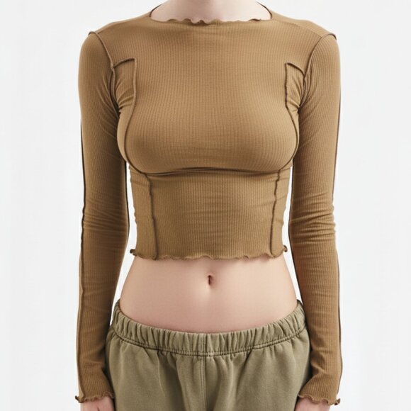 Baserange Omato Long Sleeve Jade Brown XL *Altered Cropped - Picture 1 of 10